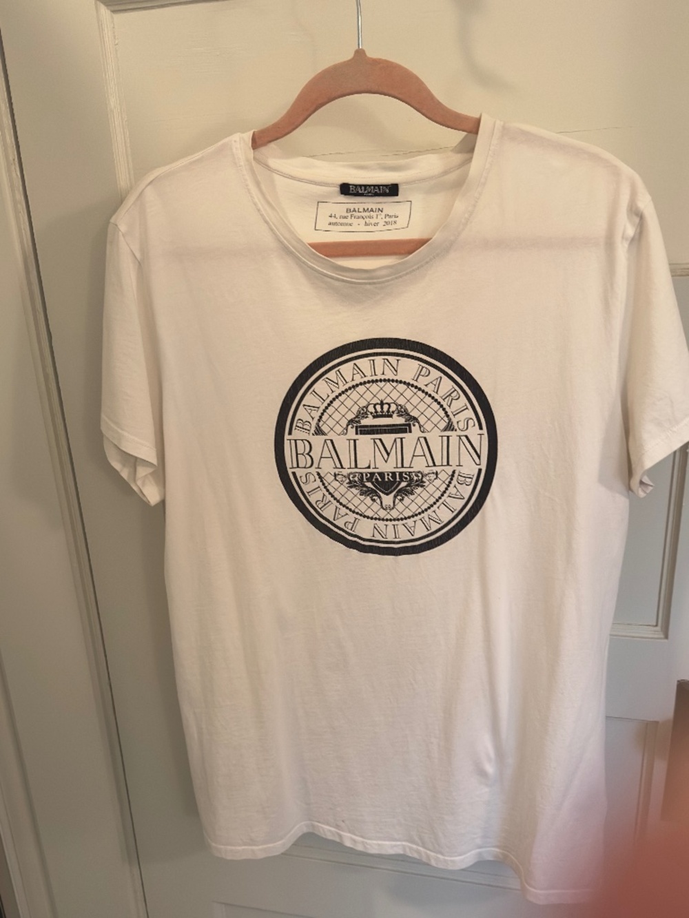 Balmain White Medallion Crest Logo Tee